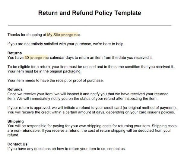 Example of Return and Refund Policy