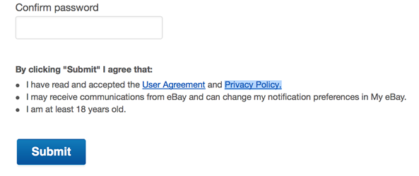 eBay Privacy Policy Agreement To Signup