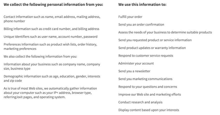 Screenshot of Checkfront Privacy Policy