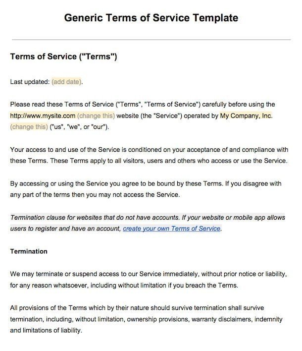 example of terms of service