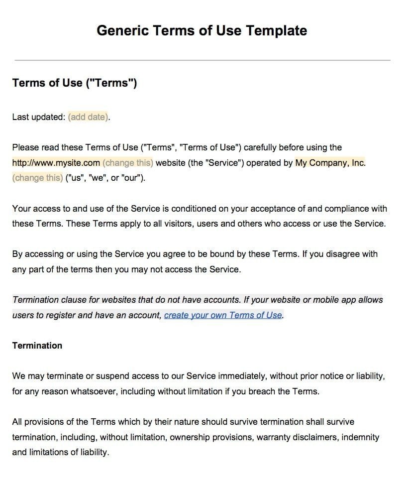 free terms and conditions template for services