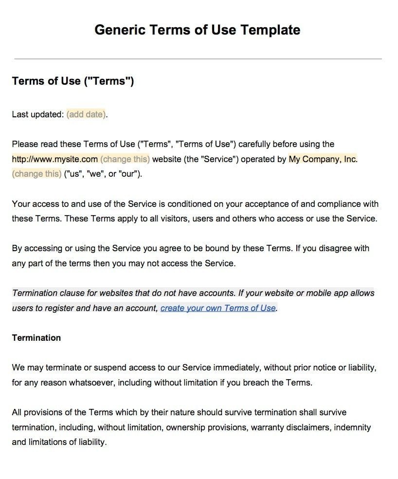 Terms Of Use Agreement Template