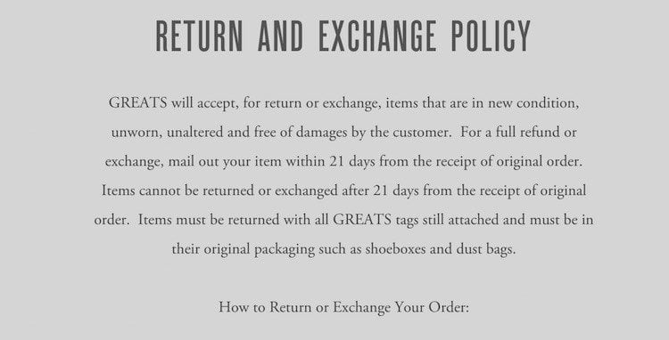 Greats Returns and Exchange Policy in Terms of Use