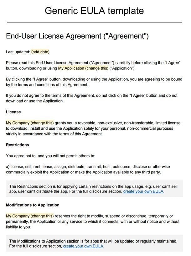 Cell Phone Contract Termination Letter Sample Screenshot of sample EULA template