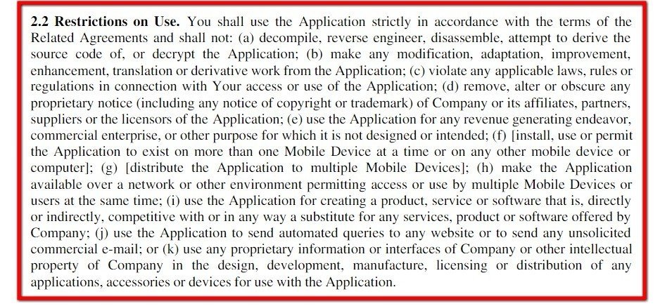 license exclusive sample agreement for TermsFeed Examples Apps of Mobile EULAs