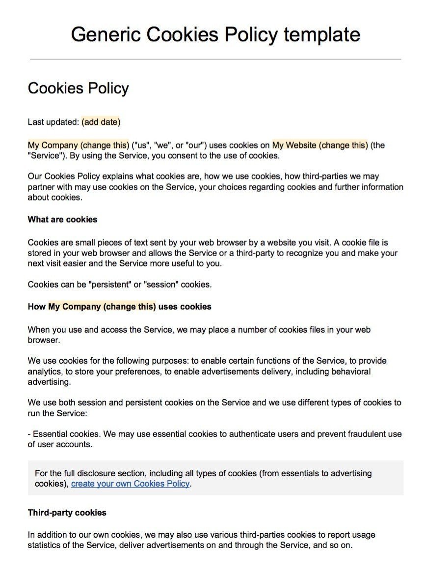 Cookie Policy Template Uk