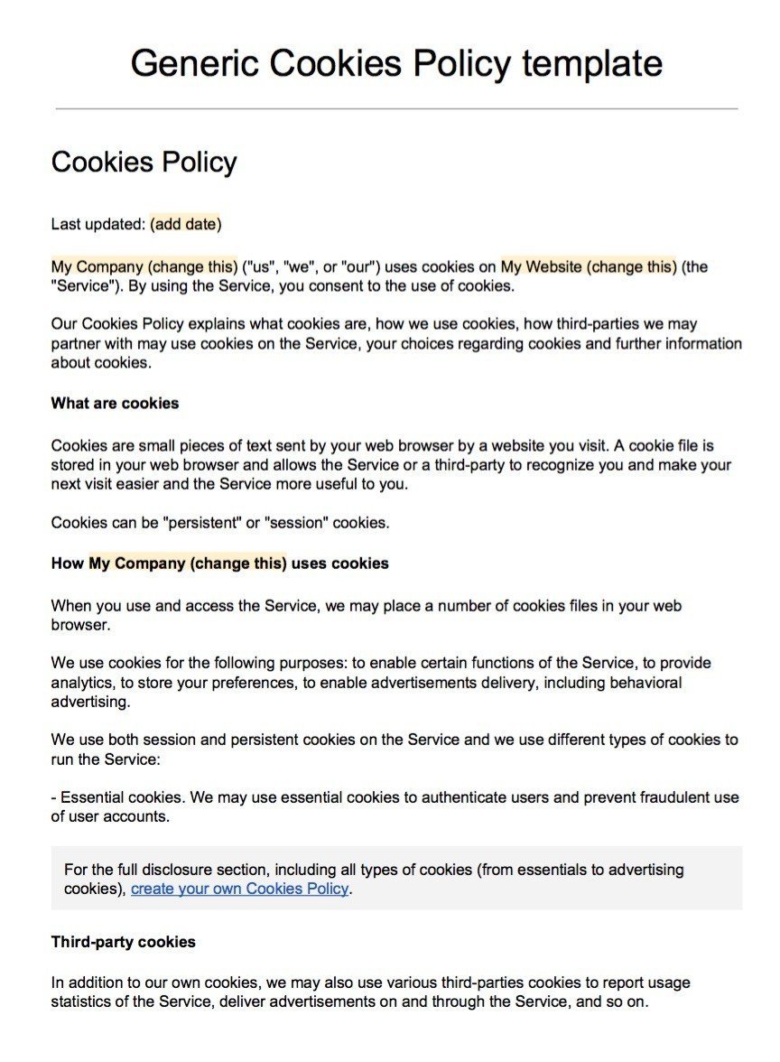 Sample Cookies Policy Template TermsFeed
