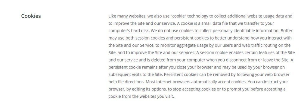 Buffer Privacy Policy: Cookies clause