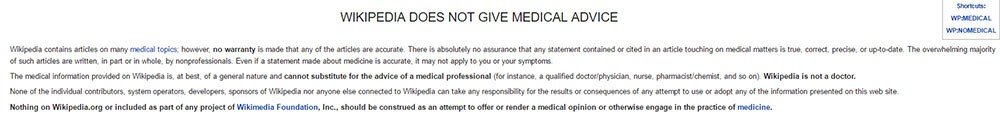 Example of medical disclaimer from Wikipedia