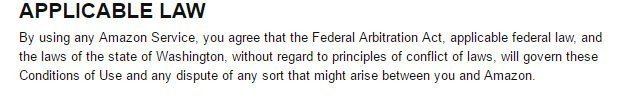 Applicable law in Conditions of Use from Amazon