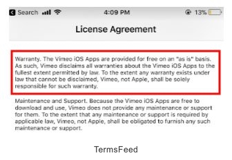 support warranty claim apple Custom TermsFeed EULA Requirements Meet   to Appleâs Minimum