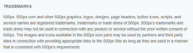 500px Terms of Use: Trademarks clause