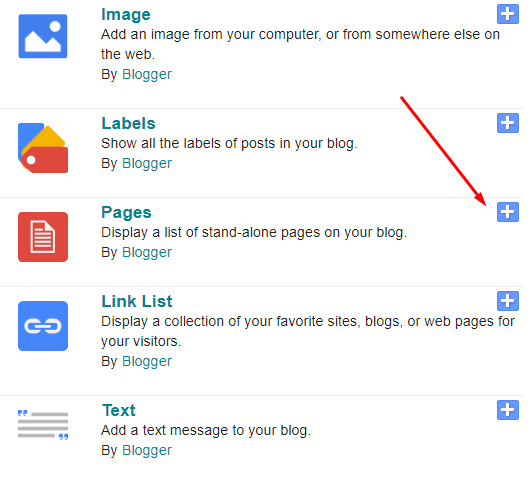 Blogger Configure Pages list with Terms and Conditions page highlighted