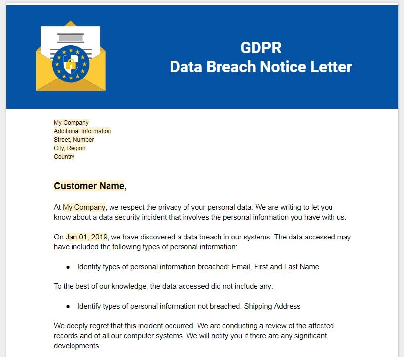 Data Breach Letter Template