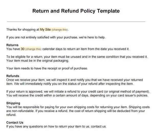 Sample Return Policy for Ecommerce Stores - TermsFeed