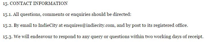 IndieCity Contact Information clause