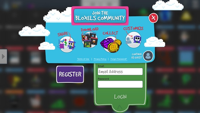 Bloxels Builder account registration screen