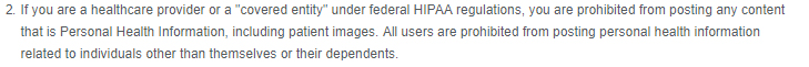 Cincinnati Children's Hospital social media disclaimer addressing HIPPA regulations