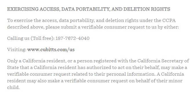 Cubitts Privacy Policy: Exercising Access, Data Portability, and Deletion Rights clause excerpt