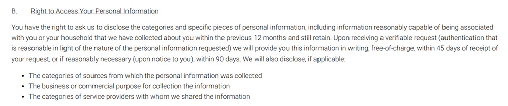 Fico Privacy Policy: Excerpt of Right to Access Your Personal Information clause