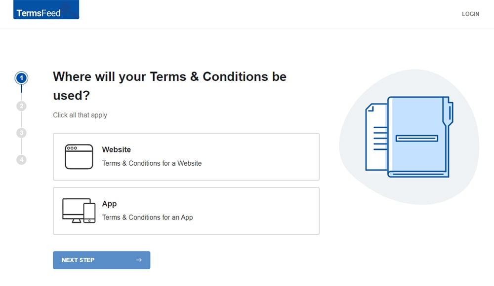 TermsFeed Terms and Conditions Generator: Create Terms and Conditions - Step 1