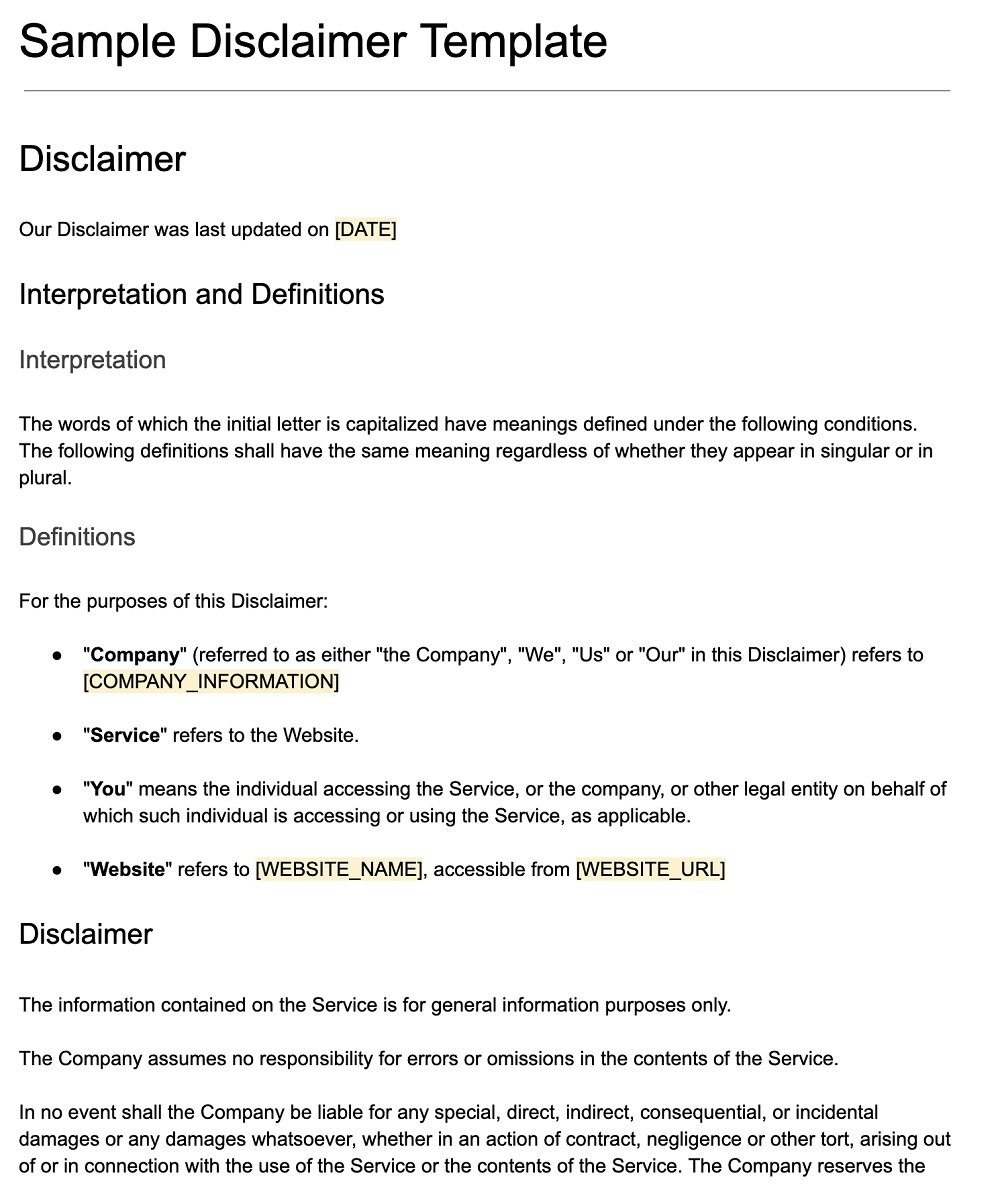 Blog Disclaimer Template Free