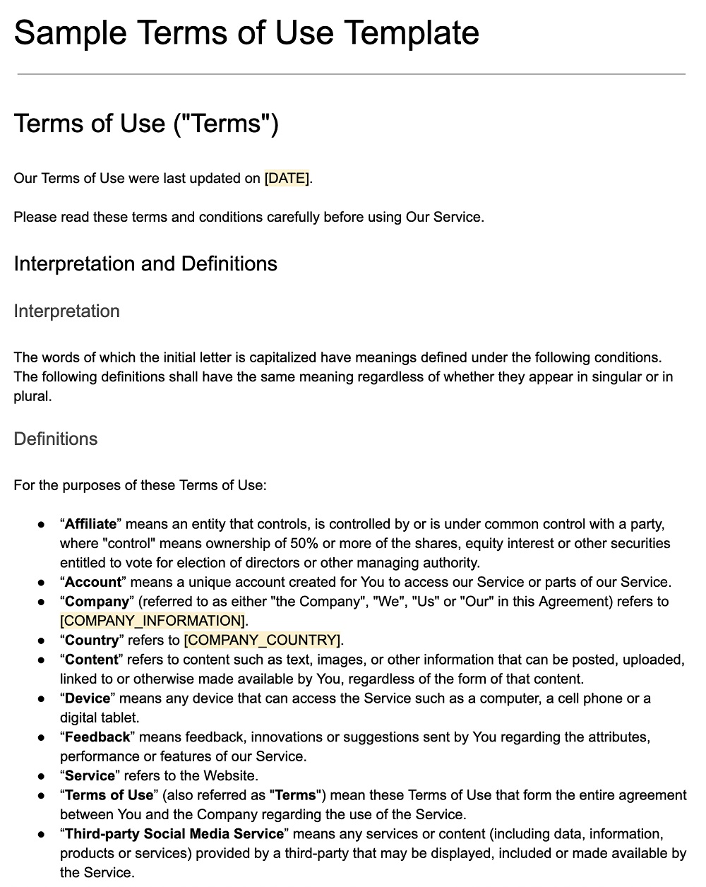  Terms Of Use Template TermsFeed