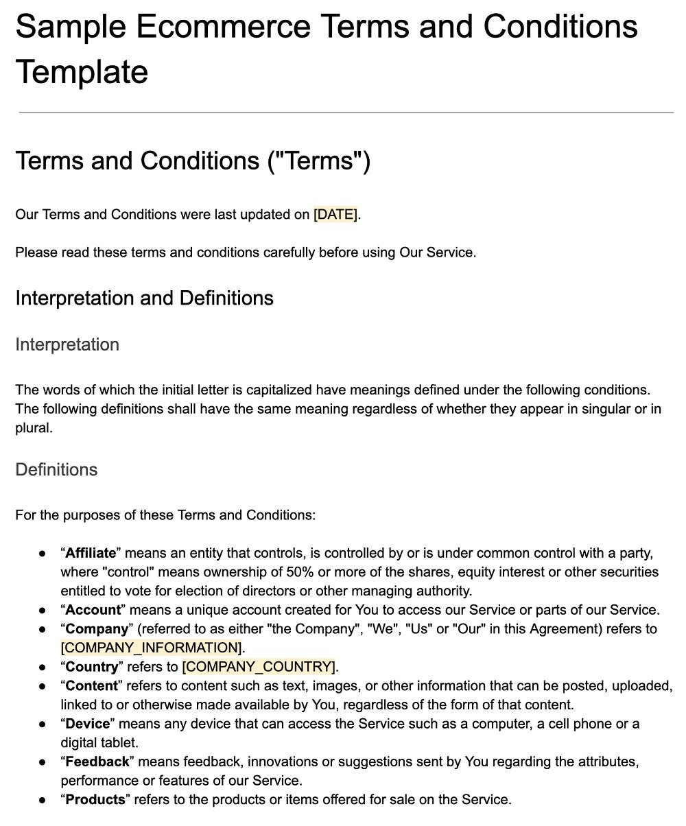 Ecommerce Terms Conditions Template TermsFeed