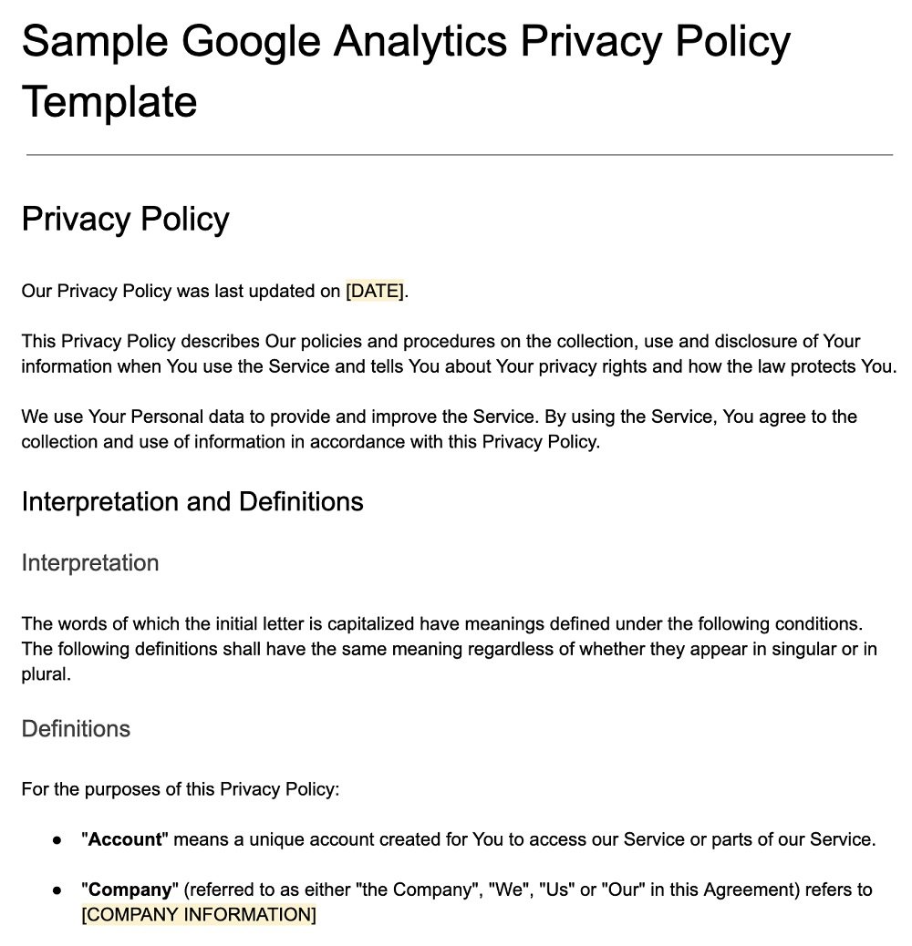 Sample Privacy Policy For Google Analytics TermsFeed