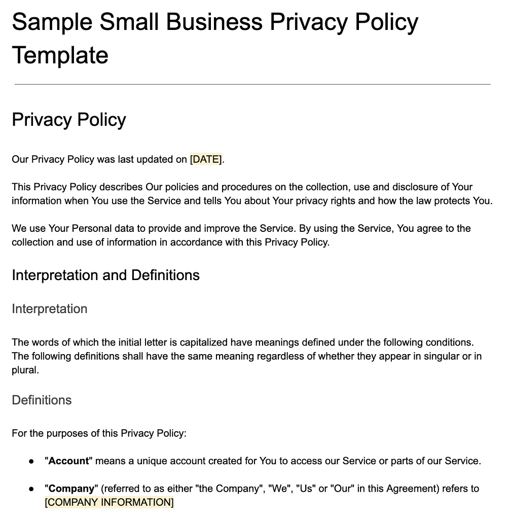 Business Privacy Policy Template TermsFeed