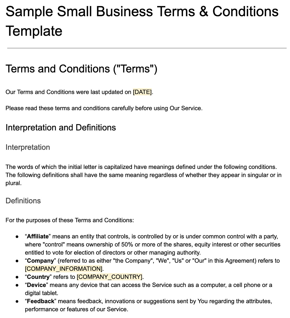 Business Terms & Conditions Template TermsFeed