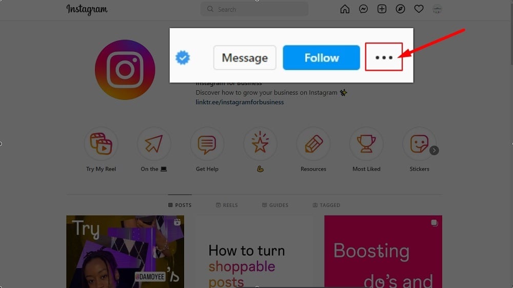 Instagram Example - Account options selected