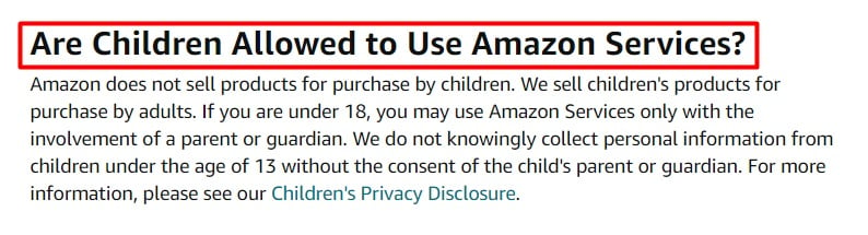 Amazon Privacy Notice: Are children allowed to use Amazon Services clause