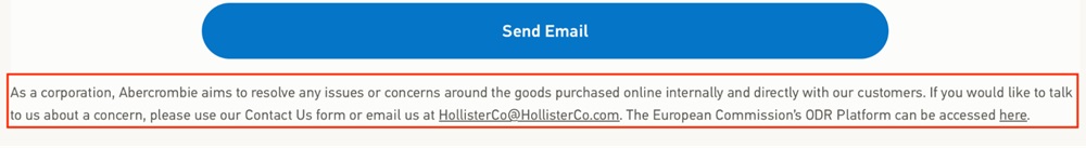 Hollister Contact page with ODR link highlighted