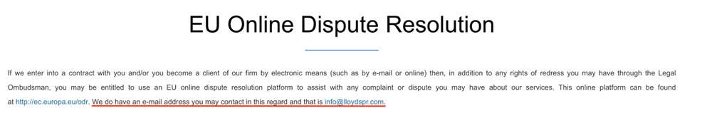 Lloyds PR Solicitors - EU Online Dispute Resolution section