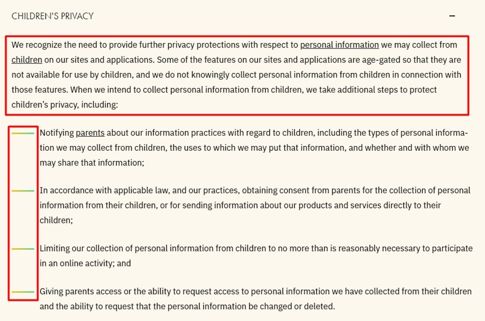 The Walt Disney Company Privacy Policy: Protect children's information clause