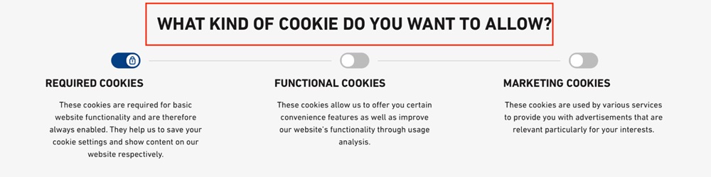 Birkenstock Cookie Policy toggle section