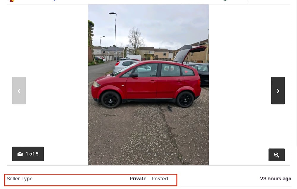 Car sale ad listing - Privacy seller