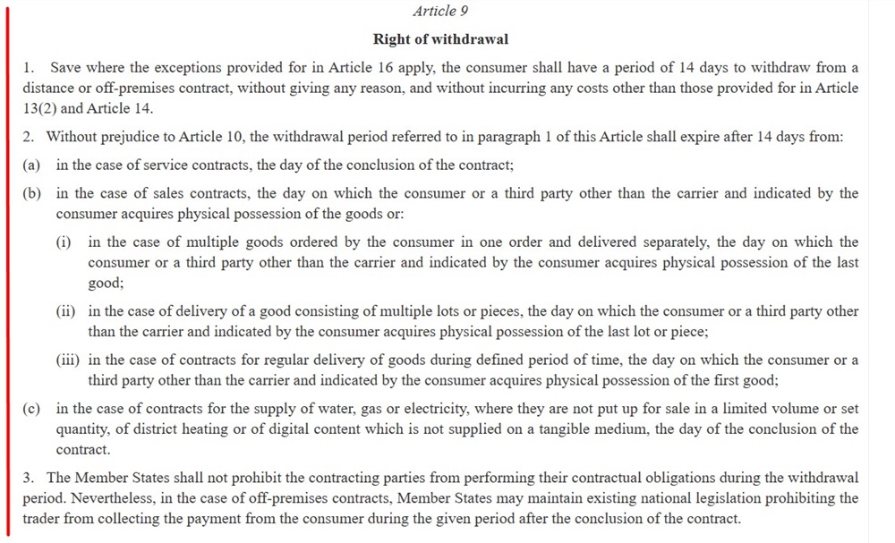 Consumer Rights Directive: Article 9