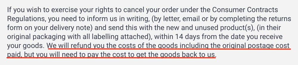 Cotswold: Consumer Right to Cancel - Shipping excerpt