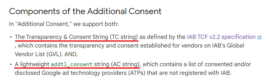 Google's Additional Consent technical specification: Components of the Additional Consent