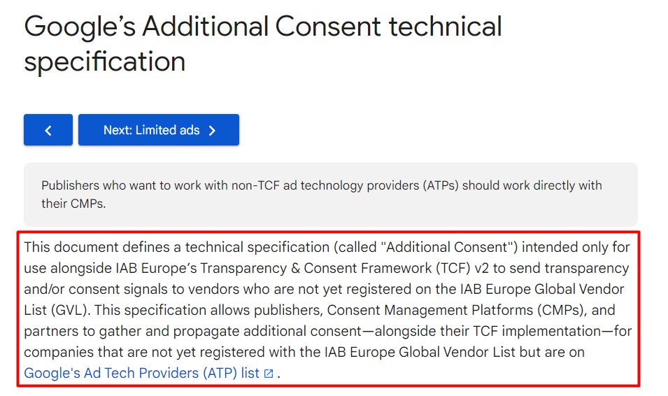 Google Additional Consent technical specification