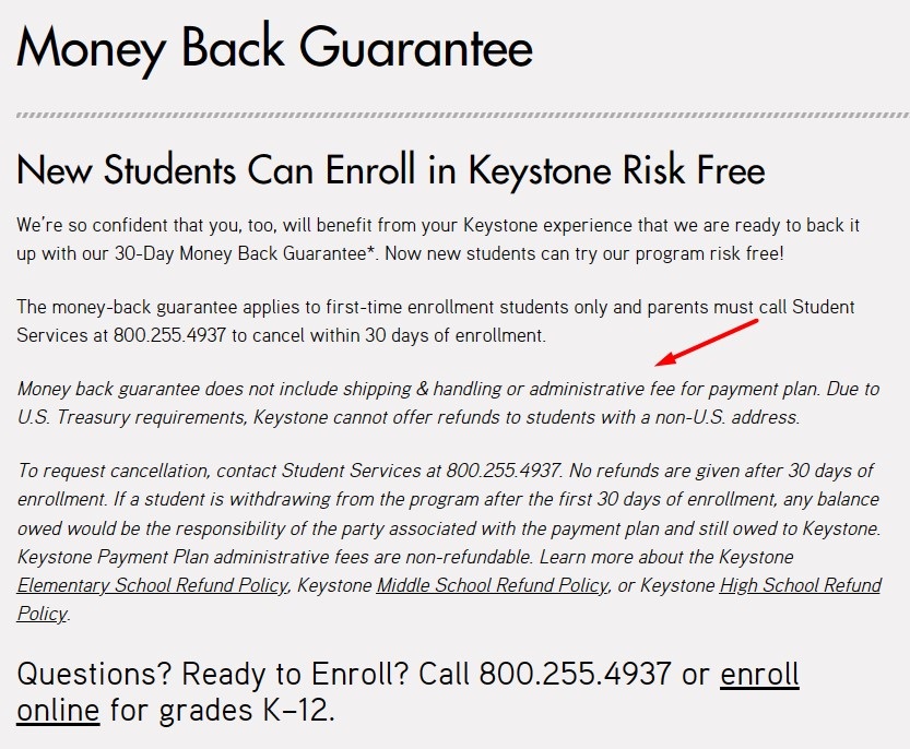 Keystone School Money Back Guarantee