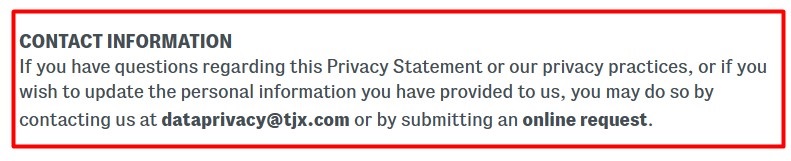 Marshalls Privacy Statement: Contact Information clause