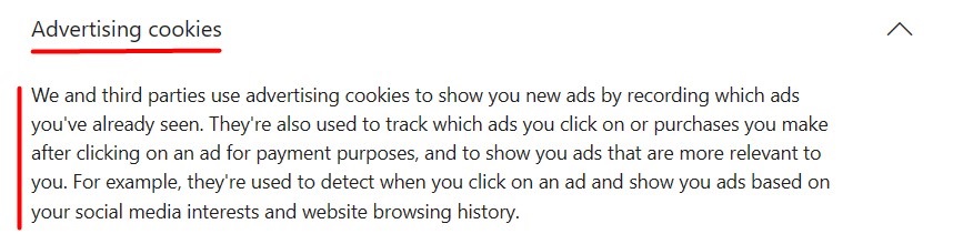 MIcrosoft Advertising cookies information