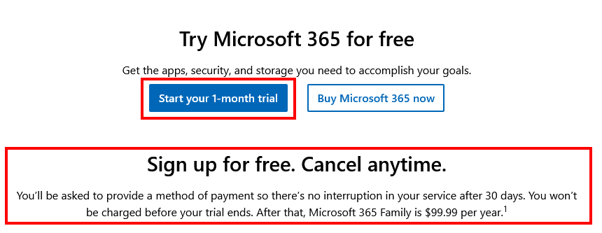 Microsoft free trial ad