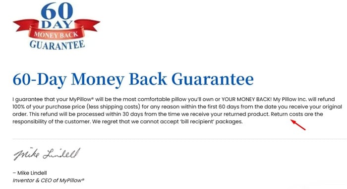 MyPillow Money Back Guarantee