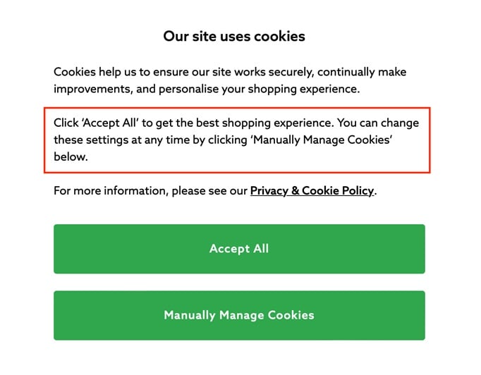 Next Ireland Cookie Consent Notice