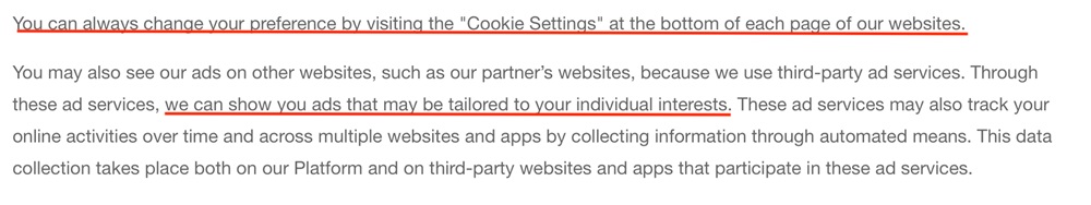 Nike Privacy Policy: Cookies clause excerpt 2