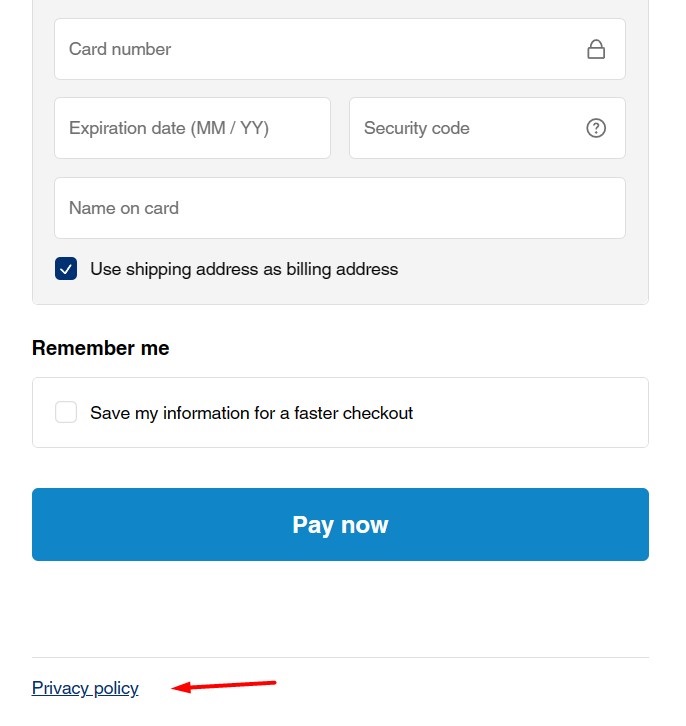 Sega checkout form with Privacy Policy link highlighted